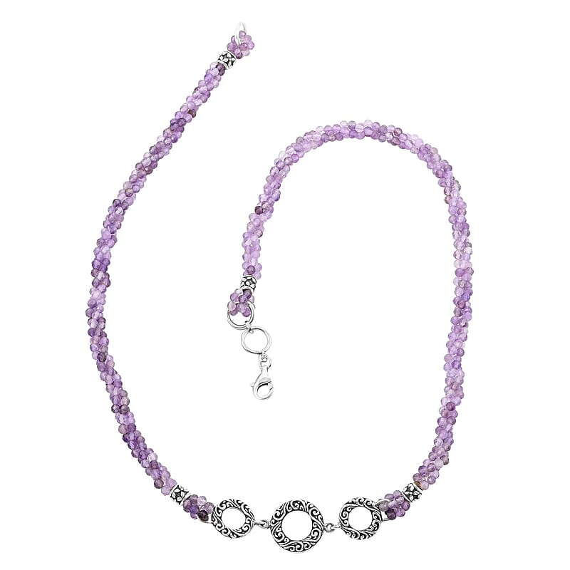 Bali Legacy Amethyst Beaded 3 Row Necklace 22 Inches in Sterling Silver 120.00 ctw