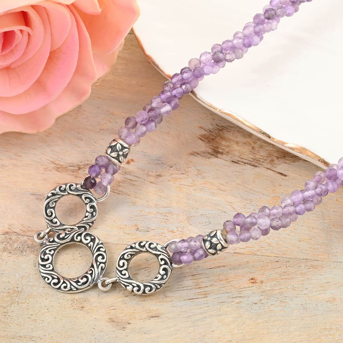 Bali Legacy Amethyst Beaded 3 Row Necklace 22 Inches in Sterling Silver 120.00 ctw image number 1