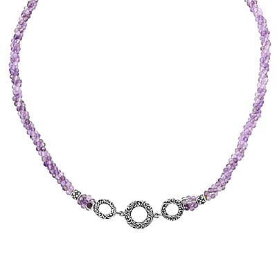 Bali Legacy Amethyst Beaded 3 Row Necklace 22 Inches in Sterling Silver 120.00 ctw
