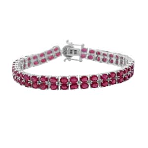 Niassa Ruby and Natural White Zircon 2 Row Bracelet in Platinum Over Sterling Silver (6.75 In) 10.75 Grams 17.20 ctw