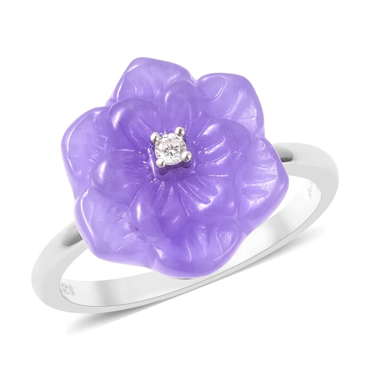 Jardin Collection Purple Jade Carved Flower and Natural White Zircon Ring in Sterling Silver (Size 10.0) 9.65 ctw image number 0