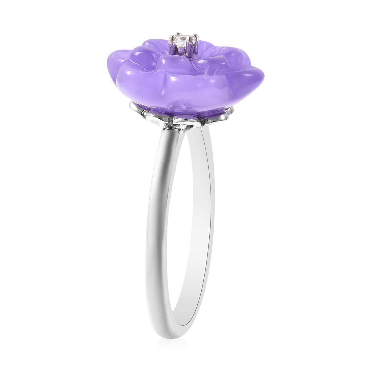 Jardin Collection Purple Jade Carved Flower and Natural White Zircon Ring in Sterling Silver (Size 10.0) 9.65 ctw image number 3