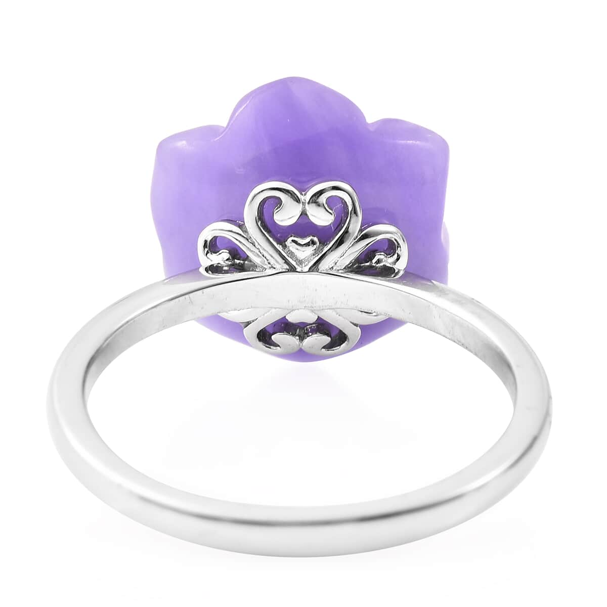 Jardin Collection Purple Jade Carved Flower and Natural White Zircon Ring in Sterling Silver (Size 10.0) 9.65 ctw image number 4