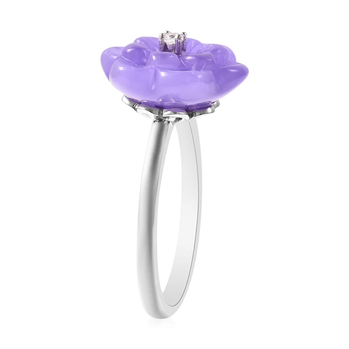 Jardin Collection Purple Jade Carved Flower and Natural White Zircon Ring in Sterling Silver (Size 5.0) 9.65 ctw image number 3