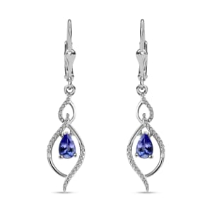 Tanzanite Drop Dangle Earrings in Platinum Plated Sterling Silver, Tanzanite Earrings For Women, Wedding Gifts For Women 0.65 ctw
