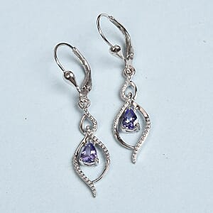D'Joy Tanzanite Drop Dangle Earrings in Platinum Plated Sterling Silver, Tanzanite Earrings For Women, Wedding Gifts For Women 0.65 ctw