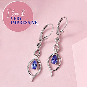 D'Joy Tanzanite Drop Dangle Earrings in Platinum Plated Sterling Silver, Tanzanite Earrings For Women, Wedding Gifts For Women 0.65 ctw