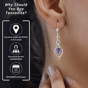 D'Joy Tanzanite Drop Dangle Earrings in Platinum Plated Sterling Silver, Tanzanite Earrings For Women, Wedding Gifts For Women 0.65 ctw