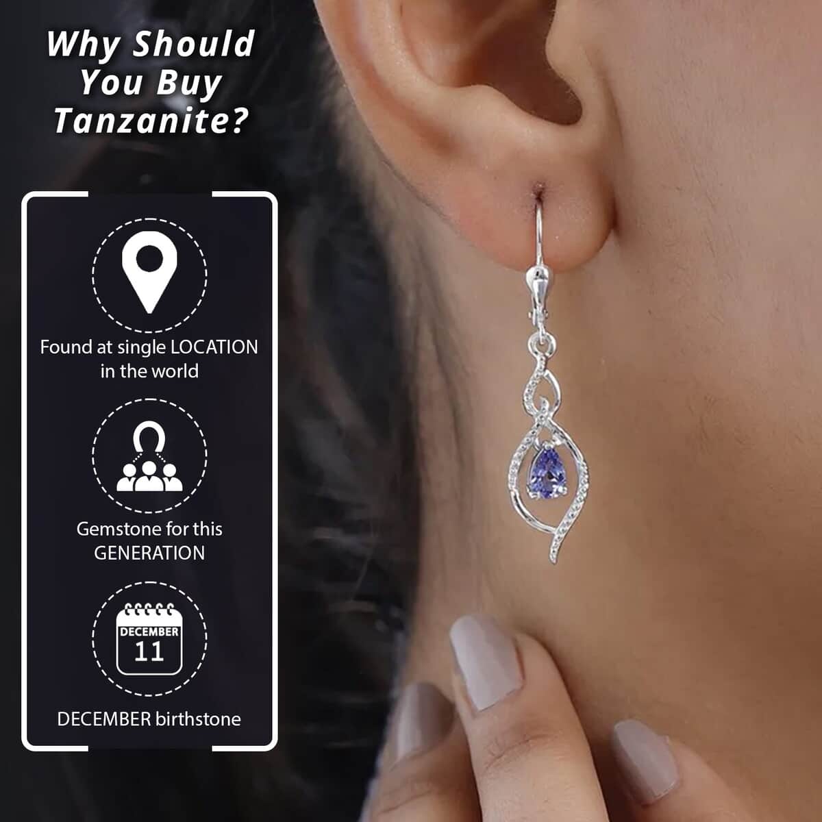 Tanzanite Drop Dangle Earrings in Platinum Plated Sterling Silver, Tanzanite Earrings For Women, Wedding Gifts For Women 0.65 ctw image number 3
