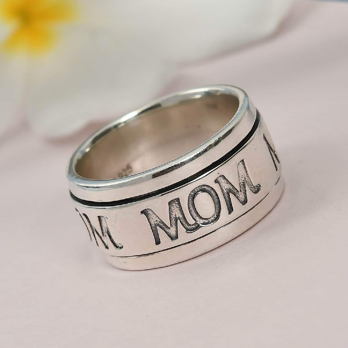 Sterling Silver Mom Spinner Ring, Anxiety Ring for Women, Fidget Rings for Anxiety for Women, Stress Relieving Anxiety Ring, Promise Rings (Size 10.0) (6.50 g) image number 1