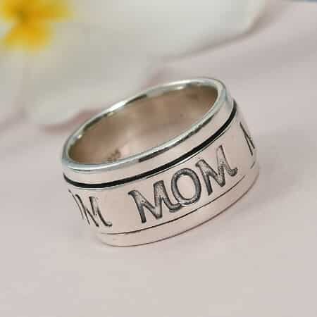 Sterling Silver Mom Spinner Ring, Anxiety Ring for Women, Fidget Rings for Anxiety for Women, Stress Relieving Anxiety Ring (Size 7.0) (6.50 g) image number 1