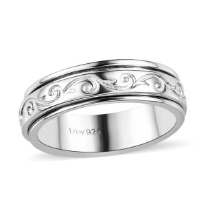 Spinner Ring in Sterling Silver, Anxiety Ring for Women, Fidget Rings for Anxiety for Women, Promise Ring (4 g) (Size 11.0)