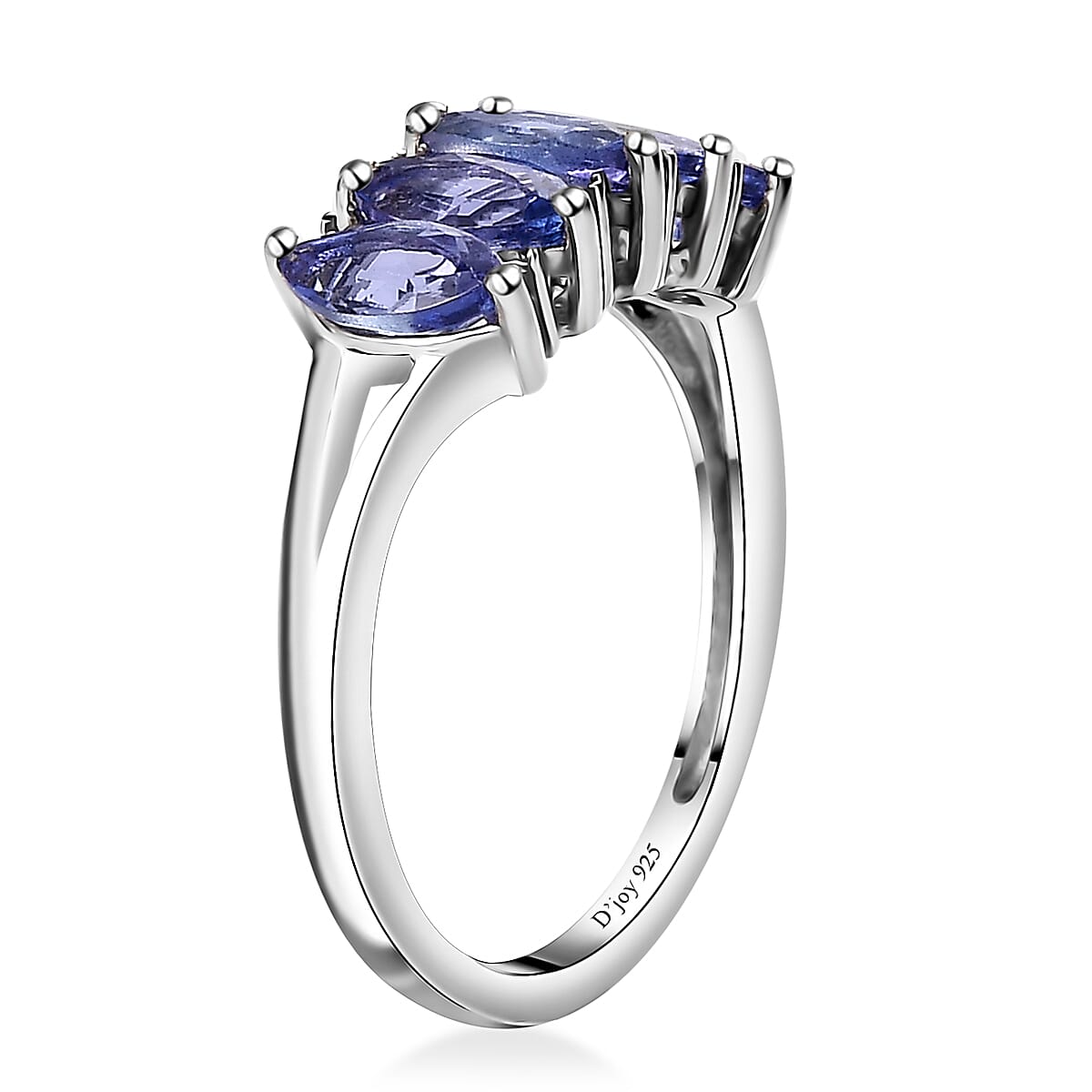 D'Joy Tanzanite 5 Stone Ring in Platinum Over Sterling Silver (Size 10.0) 1.35 ctw