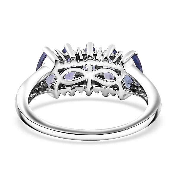 D'Joy Tanzanite 5 Stone Ring in Platinum Over Sterling Silver (Size 10.0) 1.35 ctw