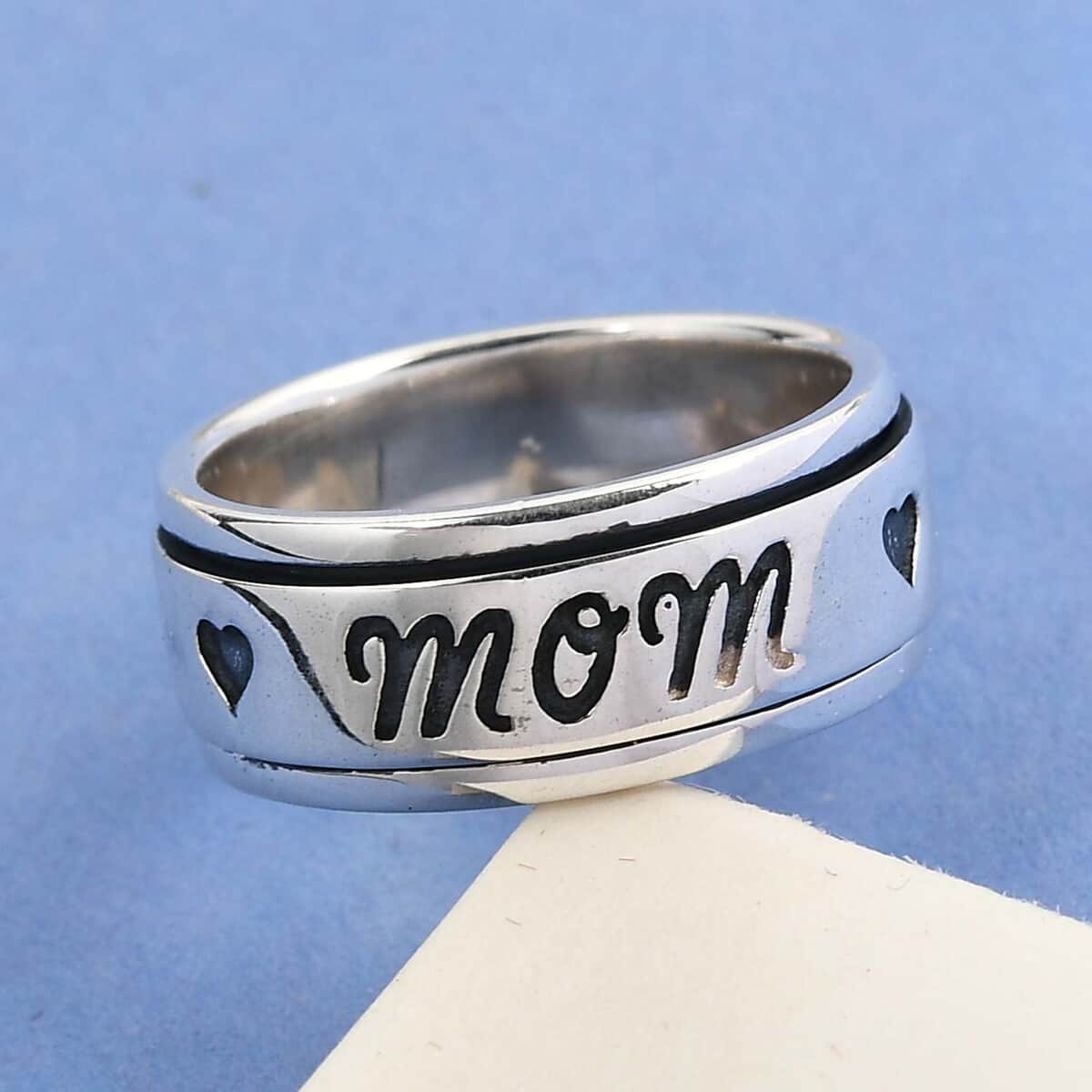 Sterling Silver Mom Spinner Ring, Anxiety Ring for Women, Fidget Rings for Anxiety for Women, Stress Relieving Anxiety Ring, Promise Rings (Size 10.0) (6.10 g) image number 1