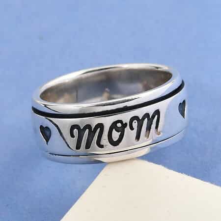 Sterling Silver Mom Spinner Ring, Anxiety Ring for Women, Fidget Rings for Anxiety for Women, Stress Relieving Anxiety Ring, Promise Rings (Size 10.0) (6.10 g) image number 1