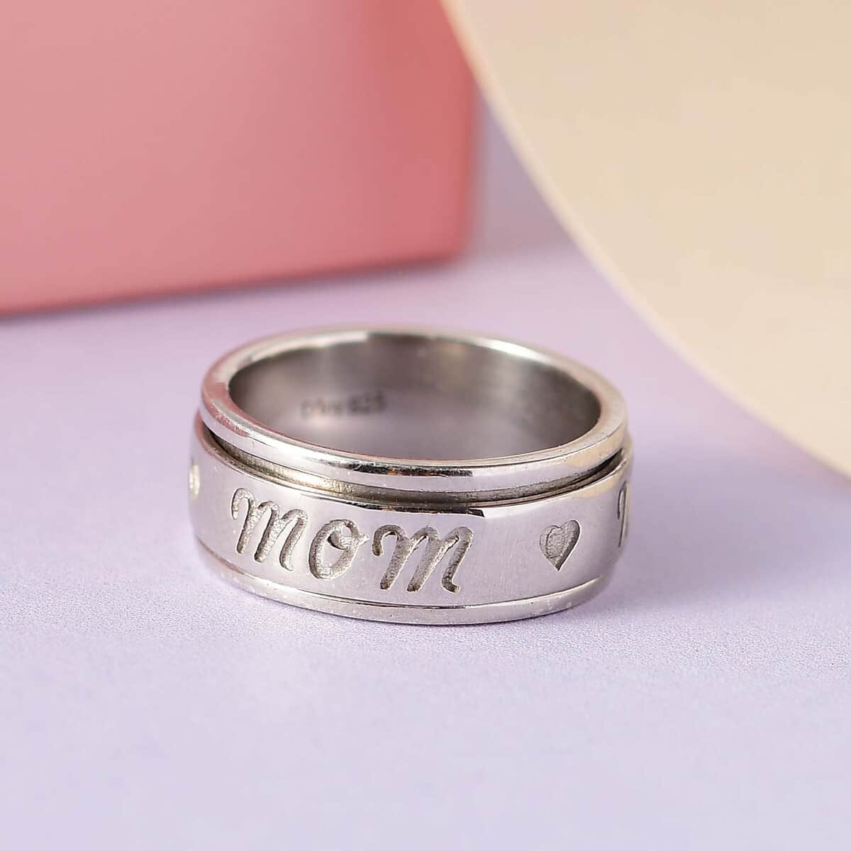 Sterling Silver Mom Spinner Ring, Anxiety Ring for Women, Fidget Rings for Anxiety for Women, Stress Relieving Anxiety Ring, Promise Rings (Size 10.0) (6.10 g) image number 3