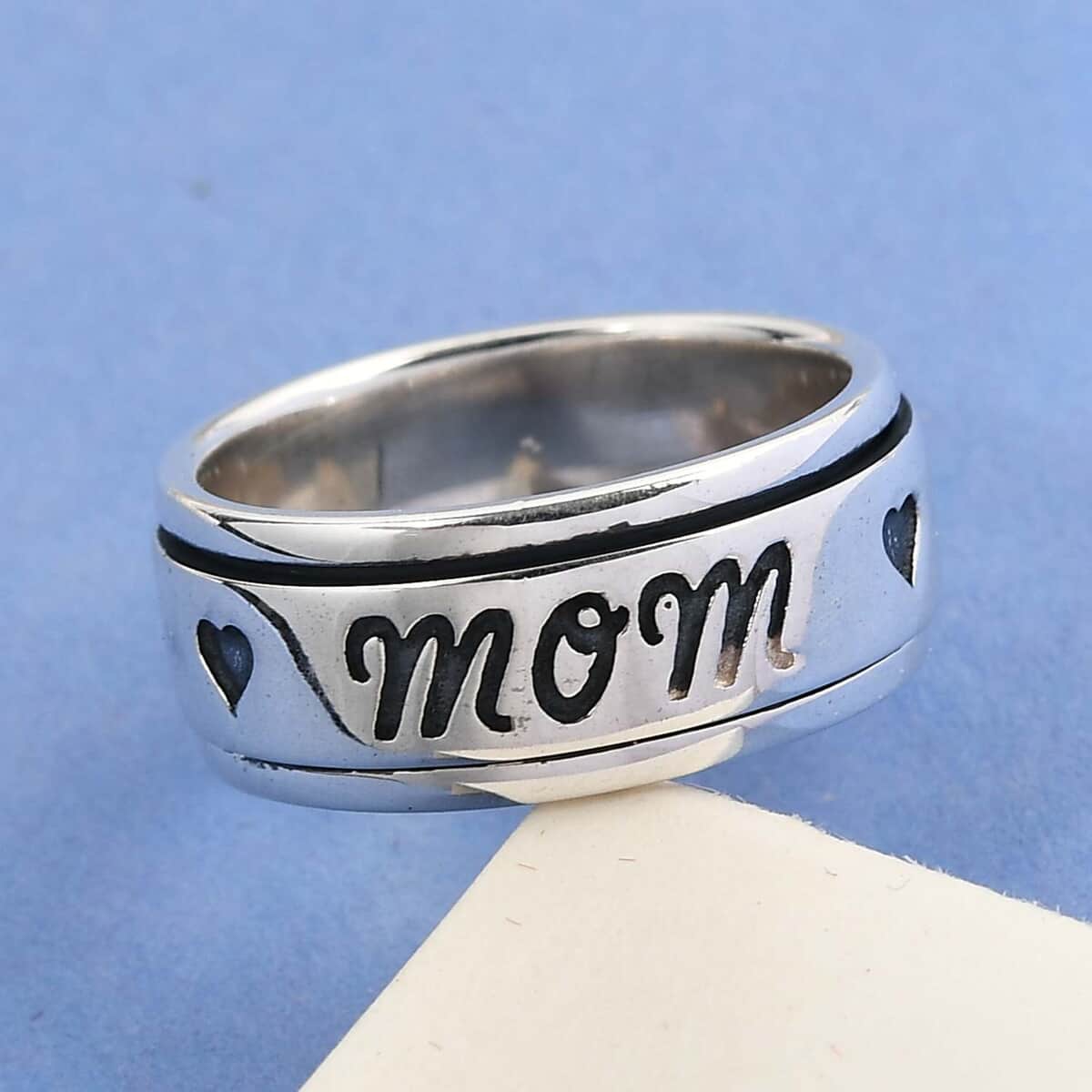 Sterling Silver Mom Spinner Ring, Anxiety Ring for Women, Fidget Rings for Anxiety for Women, Stress Relieving Anxiety Ring, Promise Rings (Size 11.0) (6.10 g) image number 1