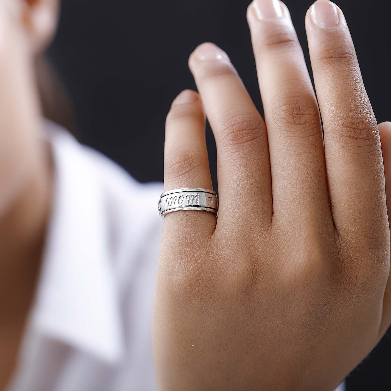 D'Joy Mom Spinner Ring in Sterling Silver, Anxiety Ring for Women, Fidget Rings for Anxiety for Women, Stress Relieving Anxiety Ring, Promise Rings (Size 8.0) (6.10 g)