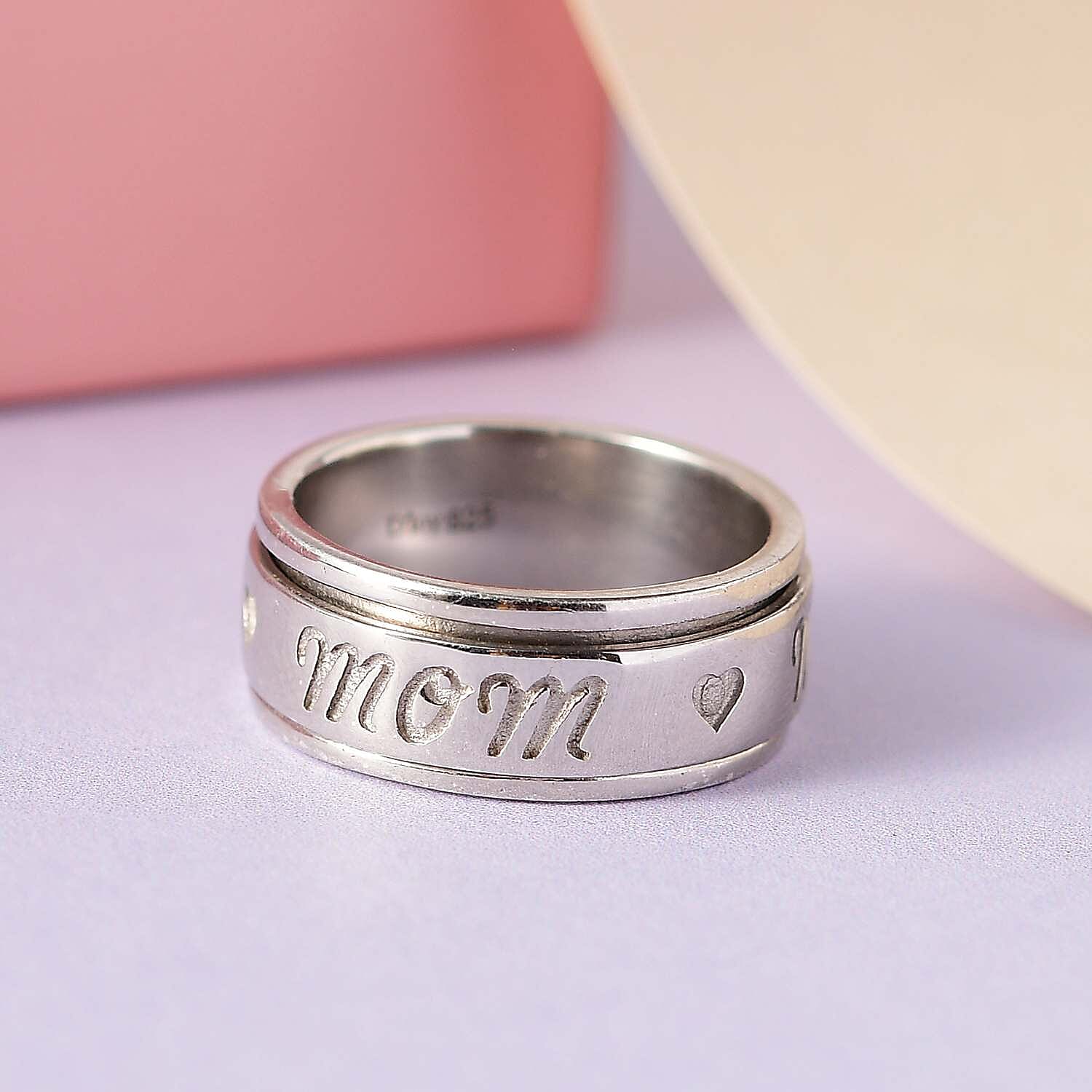 D'Joy Mom Spinner Ring in Sterling Silver, Anxiety Ring for Women, Fidget Rings for Anxiety for Women, Stress Relieving Anxiety Ring, Promise Rings (Size 8.0) (6.10 g)