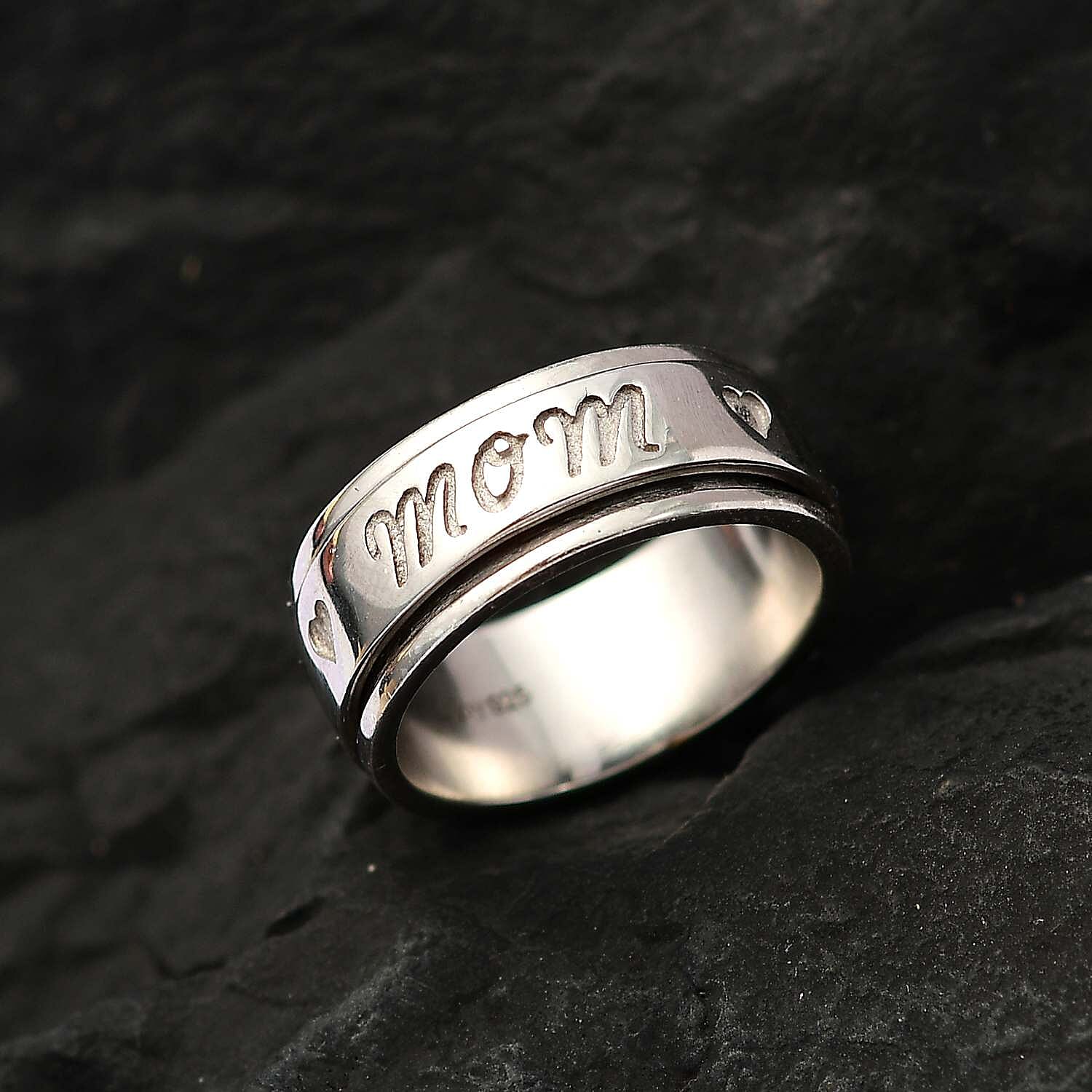 D'Joy Mom Spinner Ring in Sterling Silver, Anxiety Ring for Women, Fidget Rings for Anxiety for Women, Stress Relieving Anxiety Ring, Promise Rings (Size 8.0) (6.10 g)