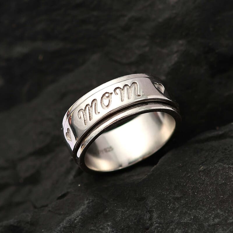 D'Joy Mom Spinner Ring in Sterling Silver, Anxiety Ring for Women, Fidget Rings for Anxiety for Women, Stress Relieving Anxiety Ring, Promise Rings (Size 8.0) (6.10 g)