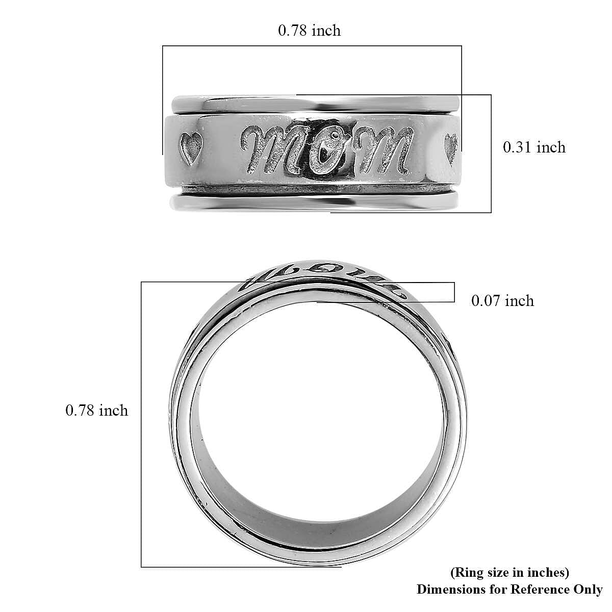 D'Joy Mom Spinner Ring in Sterling Silver, Anxiety Ring for Women, Fidget Rings for Anxiety for Women, Stress Relieving Anxiety Ring, Promise Rings (Size 8.0) (6.10 g)