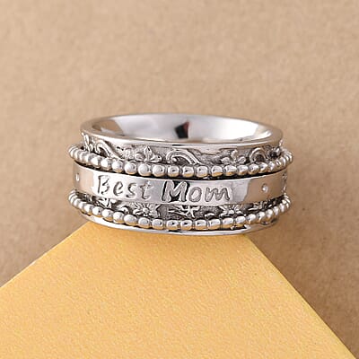 Sterling Silver Best Mom Spinner Ring, Anxiety Ring for Women, Fidget Rings for Anxiety for Women, Stress Relieving Anxiety Ring, Promise Rings (Size 10.0) (7.75 g)