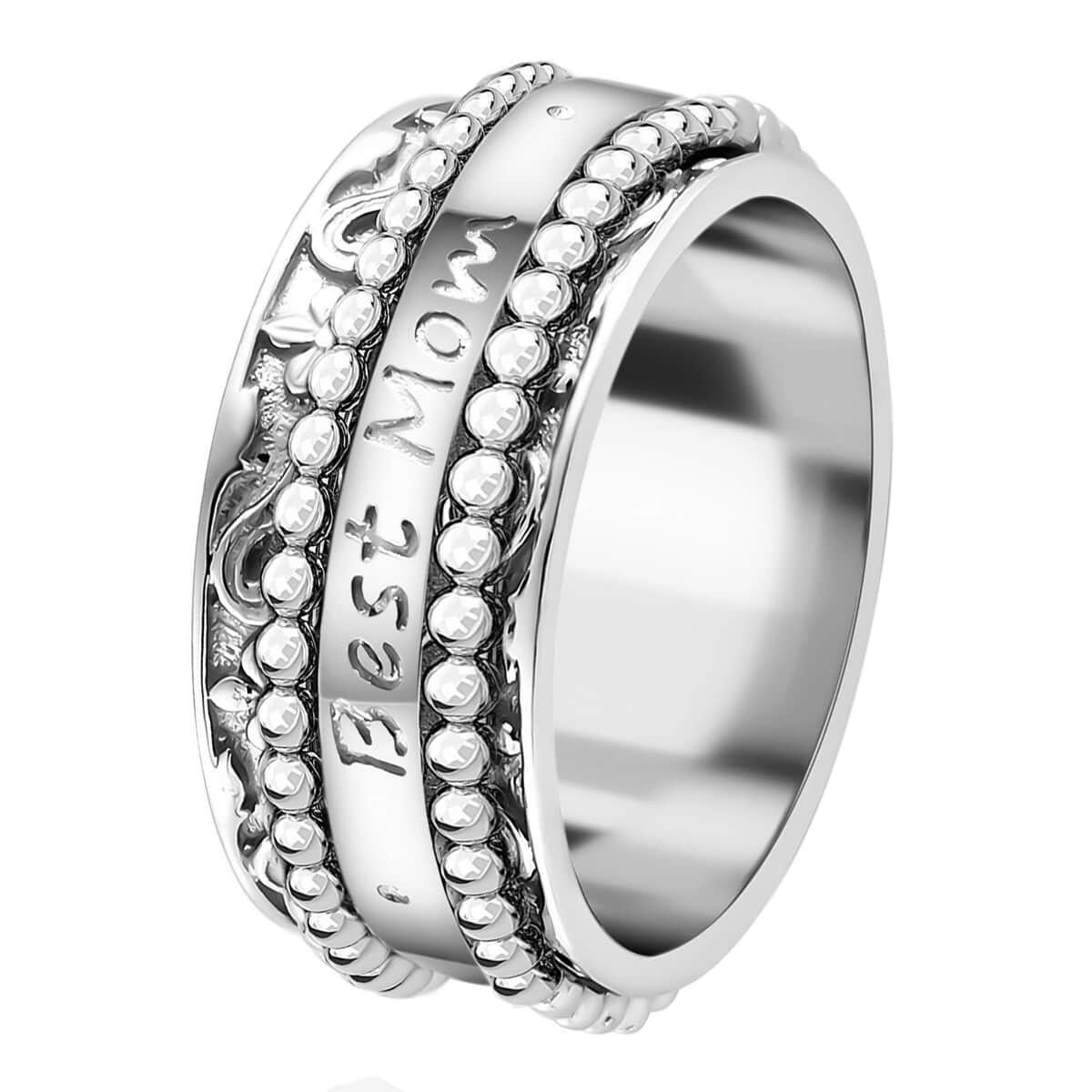 Sterling Silver Best Mom Spinner Ring, Anxiety Ring for Women, Fidget Rings for Anxiety for Women, Stress Relieving Anxiety Ring, Promise Rings (Size 10.0) (7.75 g) image number 5