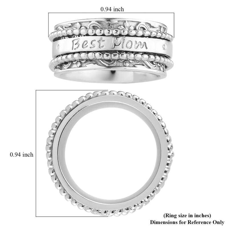 Sterling Silver Best Mom Spinner Ring, Anxiety Ring for Women, Fidget Rings for Anxiety for Women, Stress Relieving Anxiety Ring, Promise Rings (Size 10.0) (7.75 g)