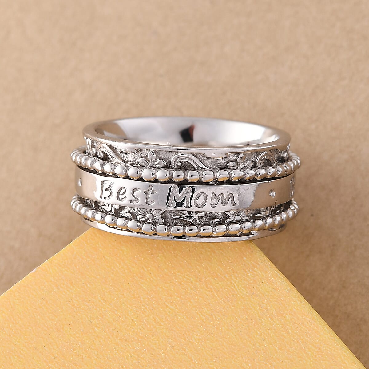 Sterling Silver Best Mom Spinner Ring, Anxiety Ring for Women, Fidget Rings for Anxiety for Women, Stress Relieving Anxiety Ring, Promise Rings (Size 11.0) (7.75 g) image number 3