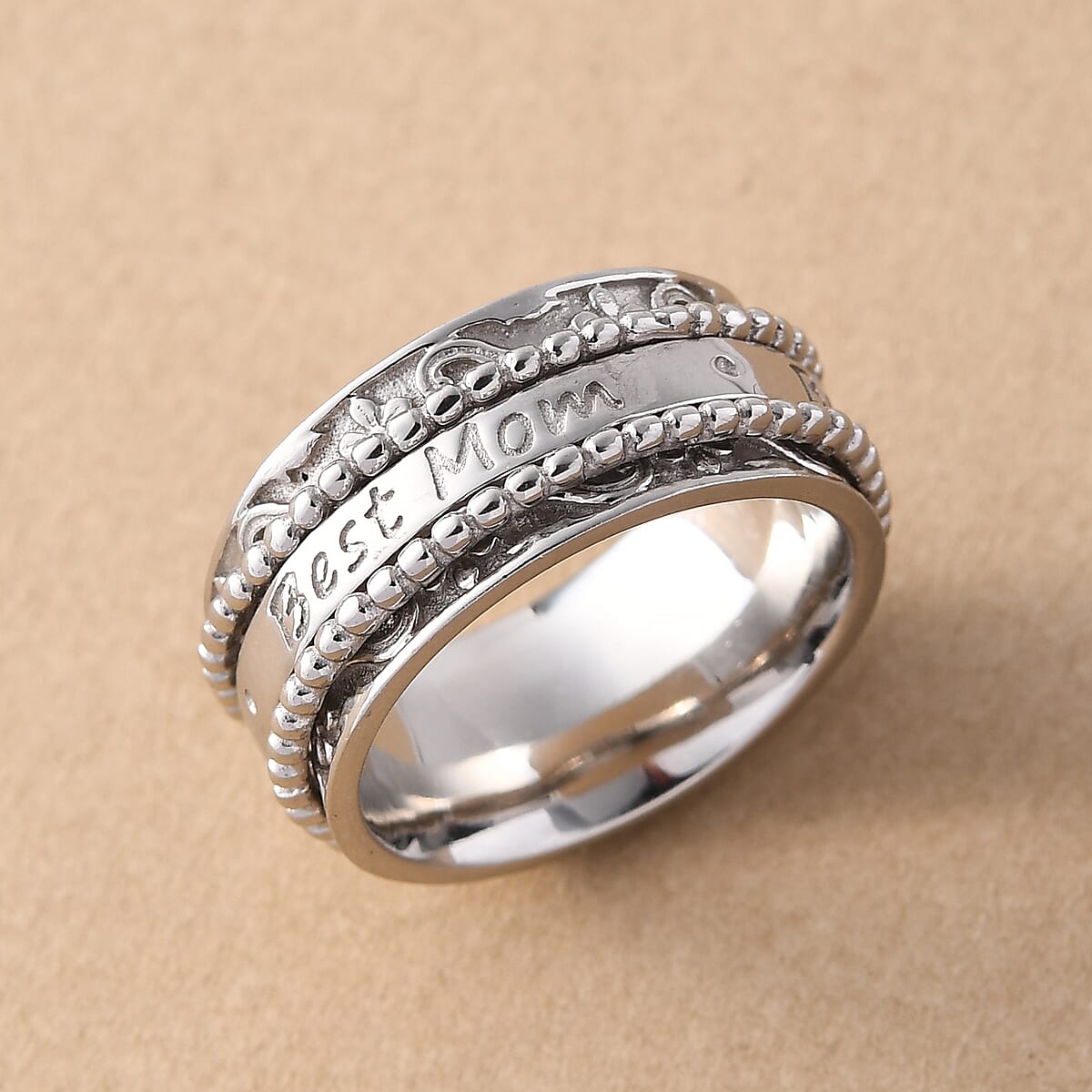 Sterling Silver Best Mom Spinner Ring, Anxiety Ring for Women, Fidget Rings for Anxiety for Women, Stress Relieving Anxiety Ring, Promise Rings (Size 11.0) (7.75 g) image number 4