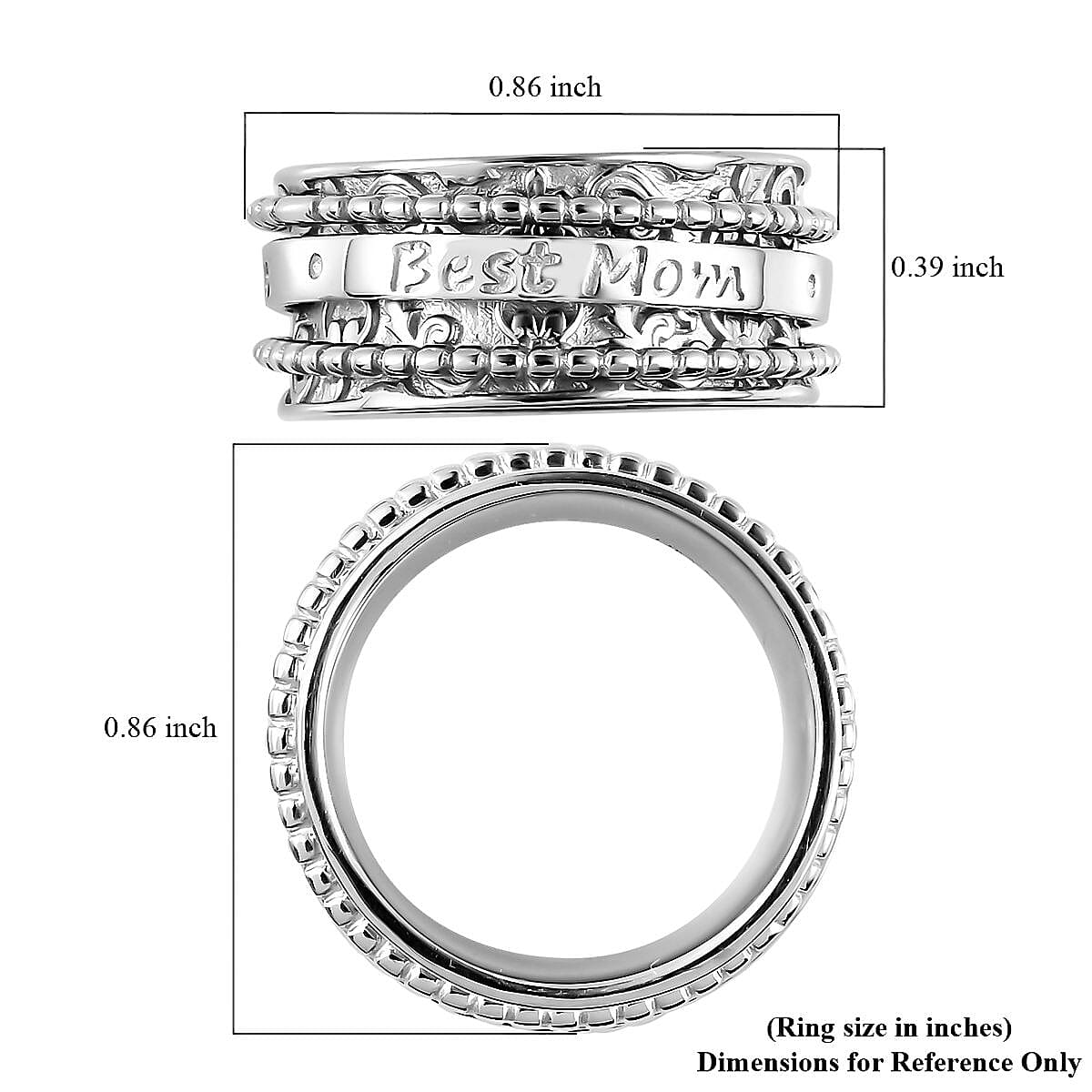 Sterling Silver Best Mom Spinner Ring, Anxiety Ring for Women, Fidget Rings for Anxiety for Women, Stress Relieving Anxiety Ring, Promise Rings (Size 11.0) (7.75 g) image number 7