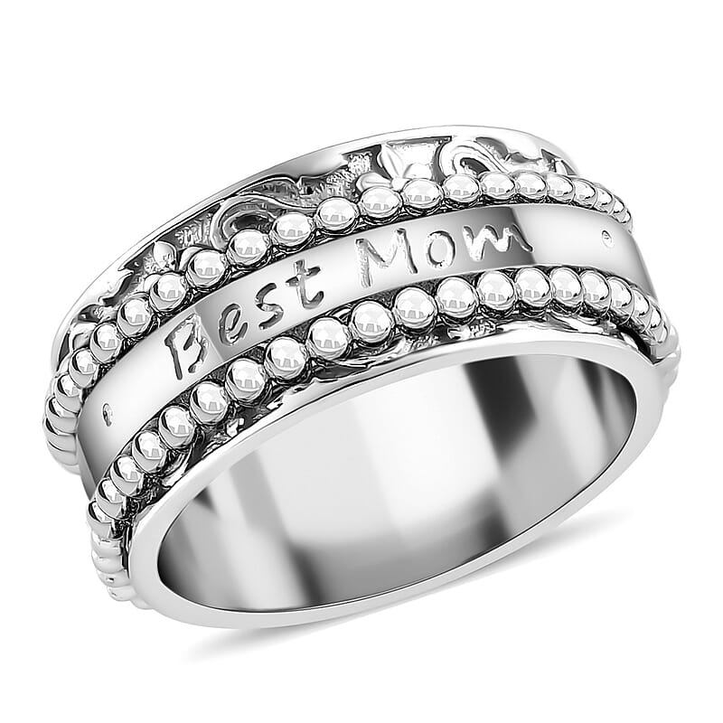 Sterling Silver Best Mom Spinner Ring, Anxiety Ring for Women, Fidget Rings for Anxiety for Women, Stress Relieving Anxiety Ring, Promise Rings (Size 5.0) (7.75 g)