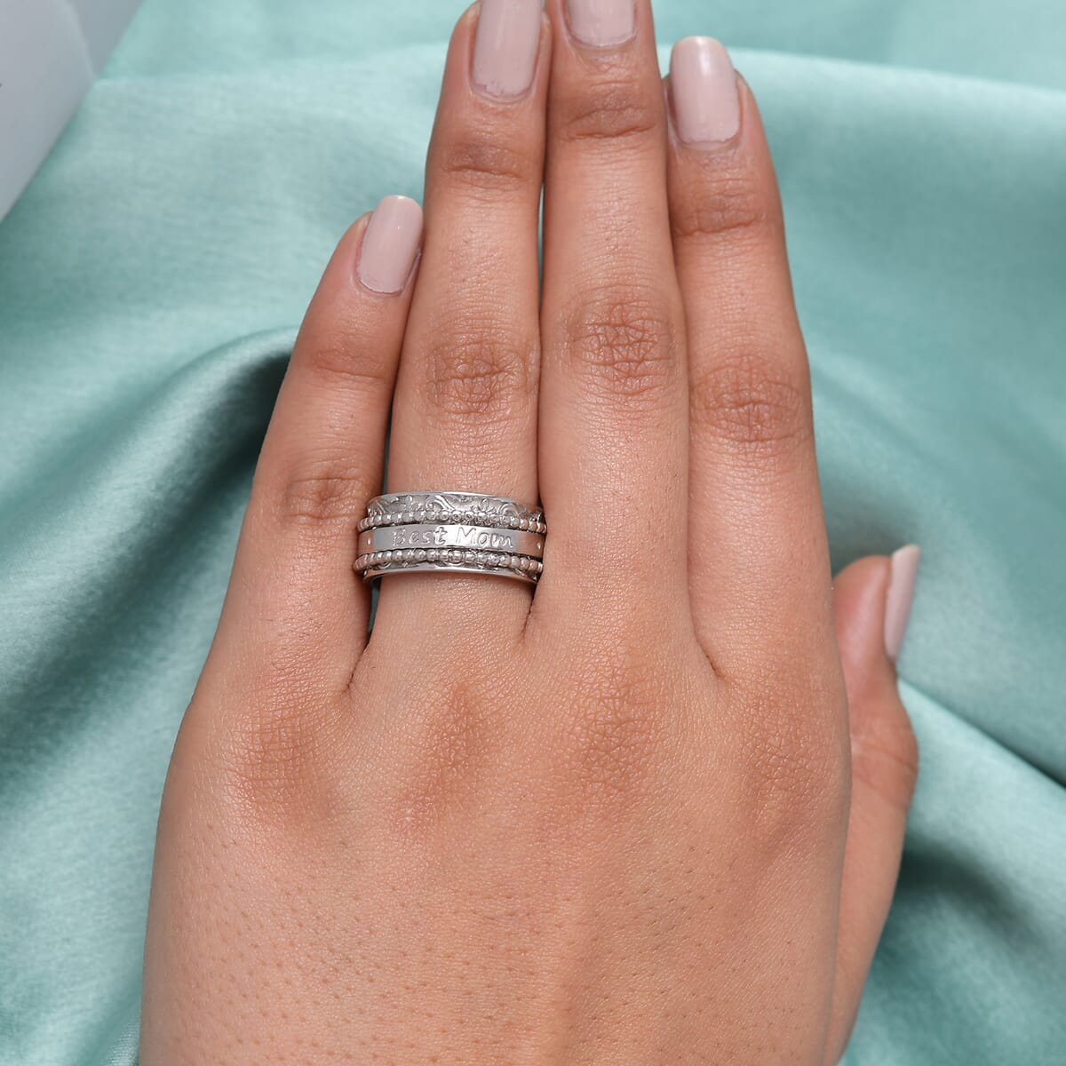 Sterling Silver Best Mom Spinner Ring, Anxiety Ring for Women, Fidget Rings for Anxiety for Women, Stress Relieving Anxiety Ring, Promise Rings (Size 5.0) (7.75 g) image number 1