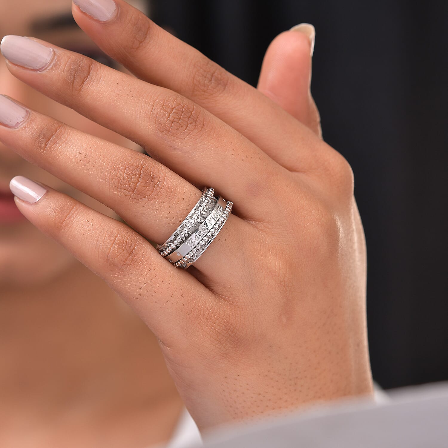 Sterling Silver Best Mom Spinner Ring, Anxiety Ring for Women, Fidget Rings for Anxiety for Women, Stress Relieving Anxiety Ring, Promise Rings (Size 5.0) (7.75 g)