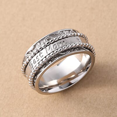 Sterling Silver Best Mom Spinner Ring, Anxiety Ring for Women, Fidget Rings for Anxiety for Women, Stress Relieving Anxiety Ring, Promise Rings (Size 5.0) (7.75 g)