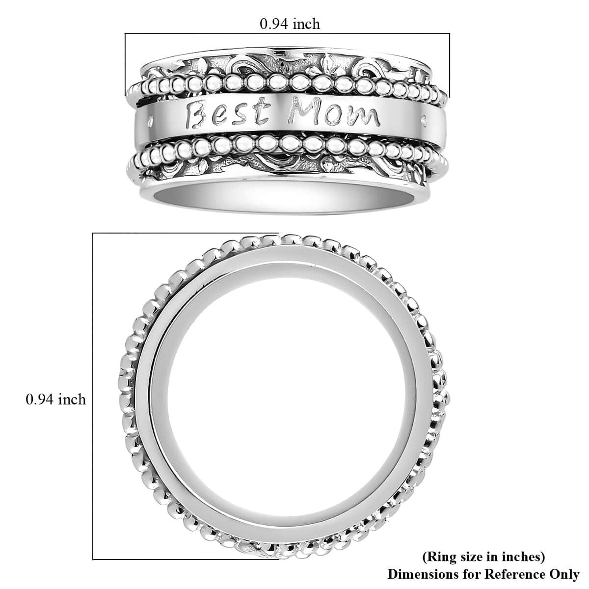 Sterling Silver Best Mom Spinner Ring, Anxiety Ring for Women, Fidget Rings for Anxiety for Women, Stress Relieving Anxiety Ring, Promise Rings (Size 9.0) (7.75 g) image number 6