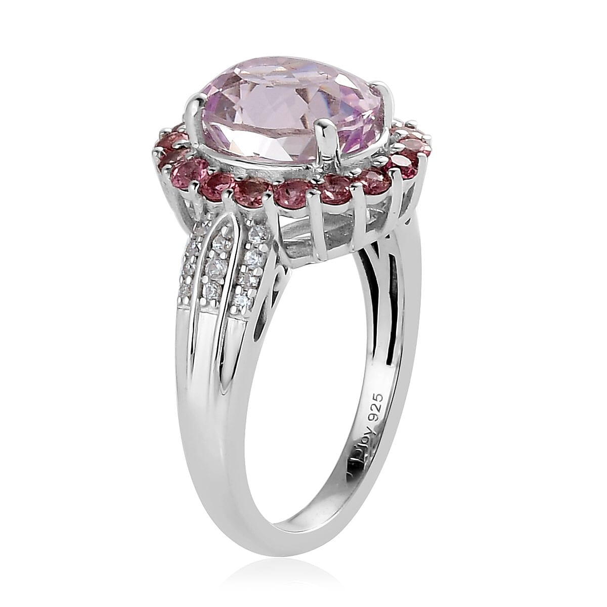Premium Martha Rocha Kunzite and Multi Gemstone Halo Ring in Platinum Over Sterling Silver (Size 7.0) 4.50 ctw