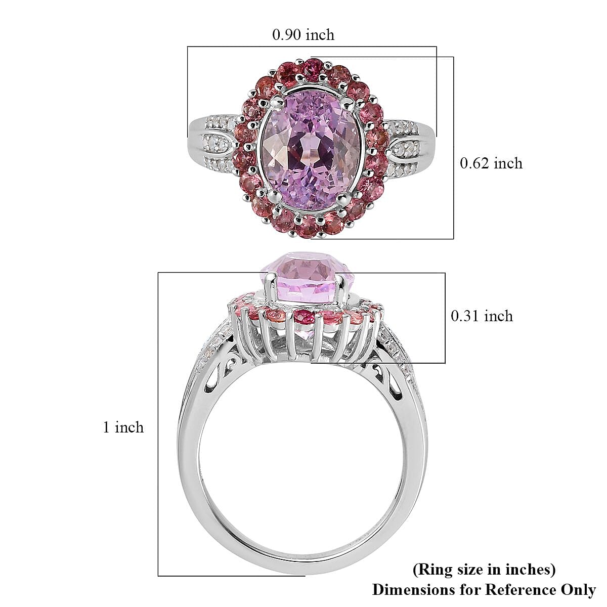 Premium Martha Rocha Kunzite and Multi Gemstone Halo Ring in Platinum Over Sterling Silver (Size 7.0) 4.50 ctw