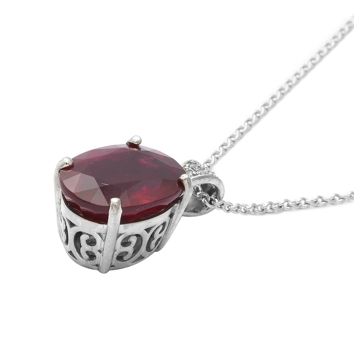 Niassa Ruby (FF) and White Zircon Pendant Necklace 18 Inch in Platinum Over Sterling Silver 12.49 ctw image number 2