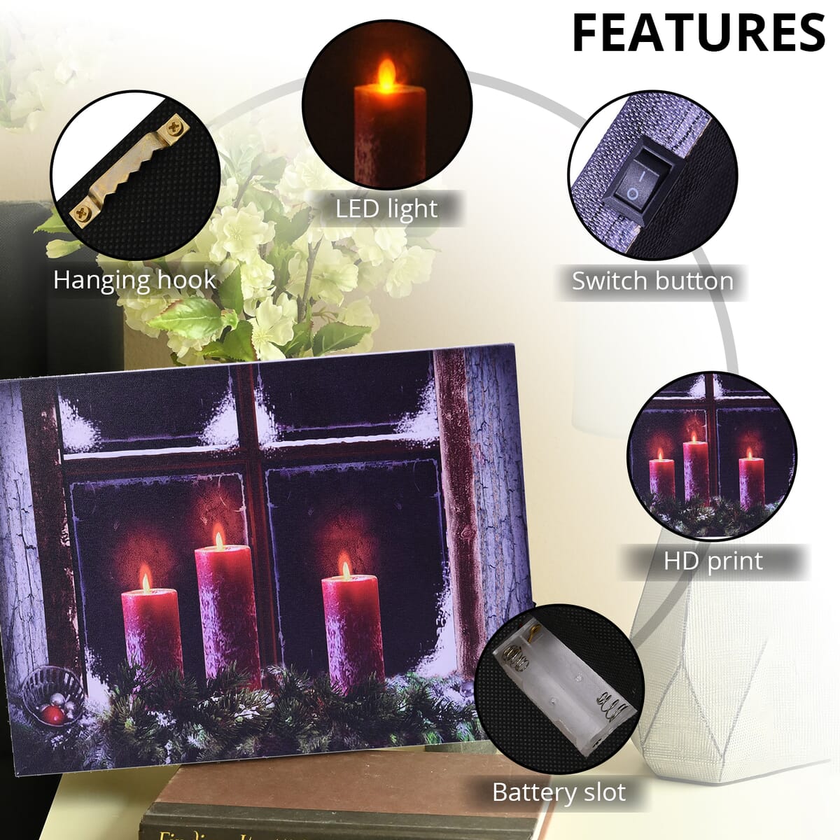 Homesmart Multi Color Canvas 3-LED Night Candle Christmas Painting (2xAA Battery Not Included) image number 2