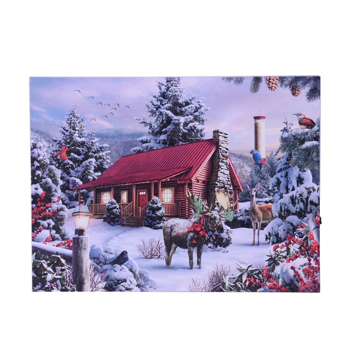 Homesmart Multi Color Canvas 3-LED Wooden House Christmas Painting (2xAA Battery Not Included) image number 0