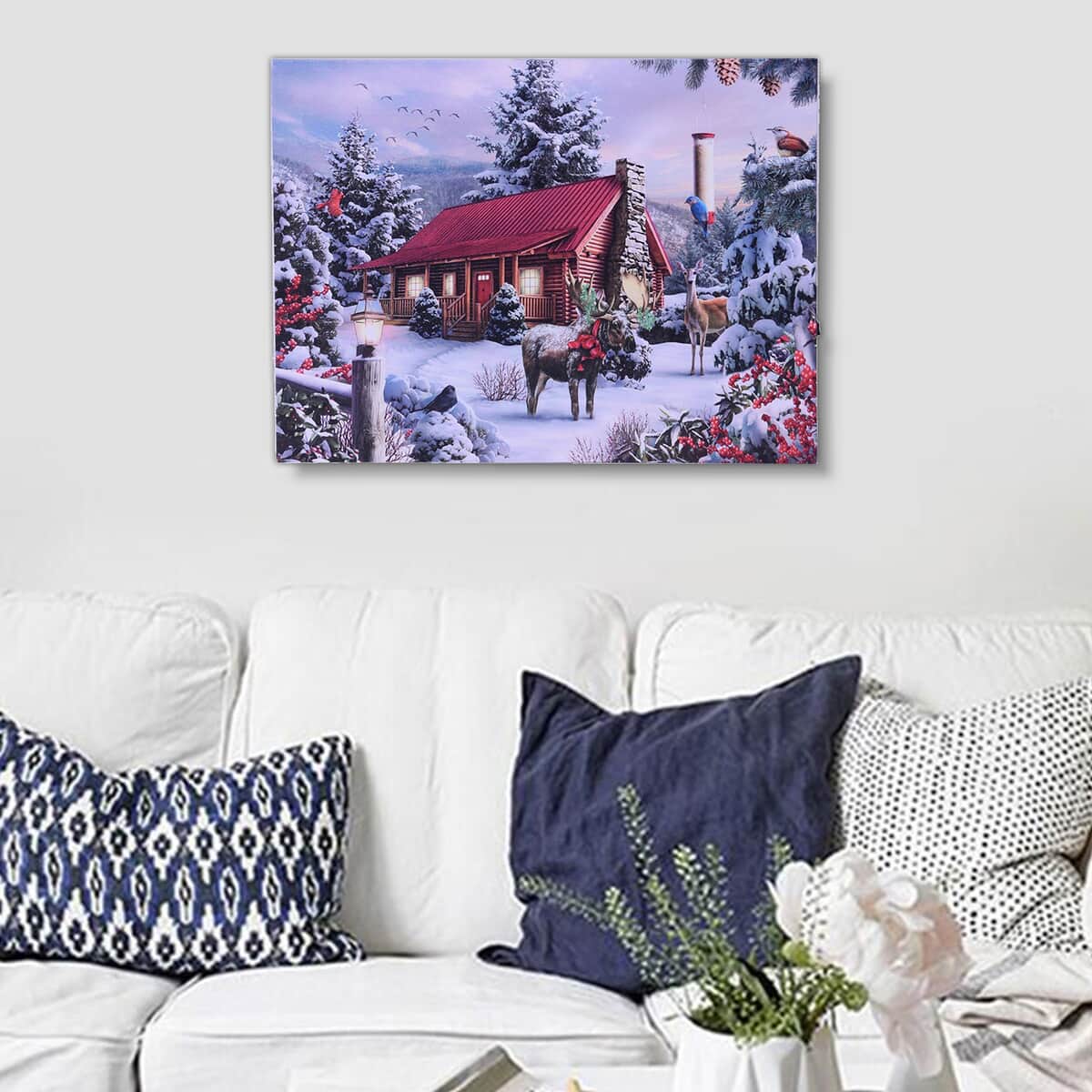 Homesmart Multi Color Canvas 3-LED Wooden House Christmas Painting (2xAA Battery Not Included) image number 1