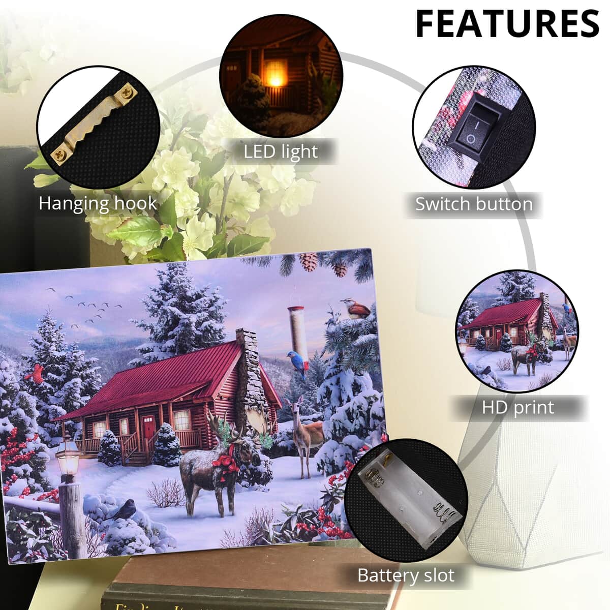 Homesmart Multi Color Canvas 3-LED Wooden House Christmas Painting (2xAA Battery Not Included) image number 2