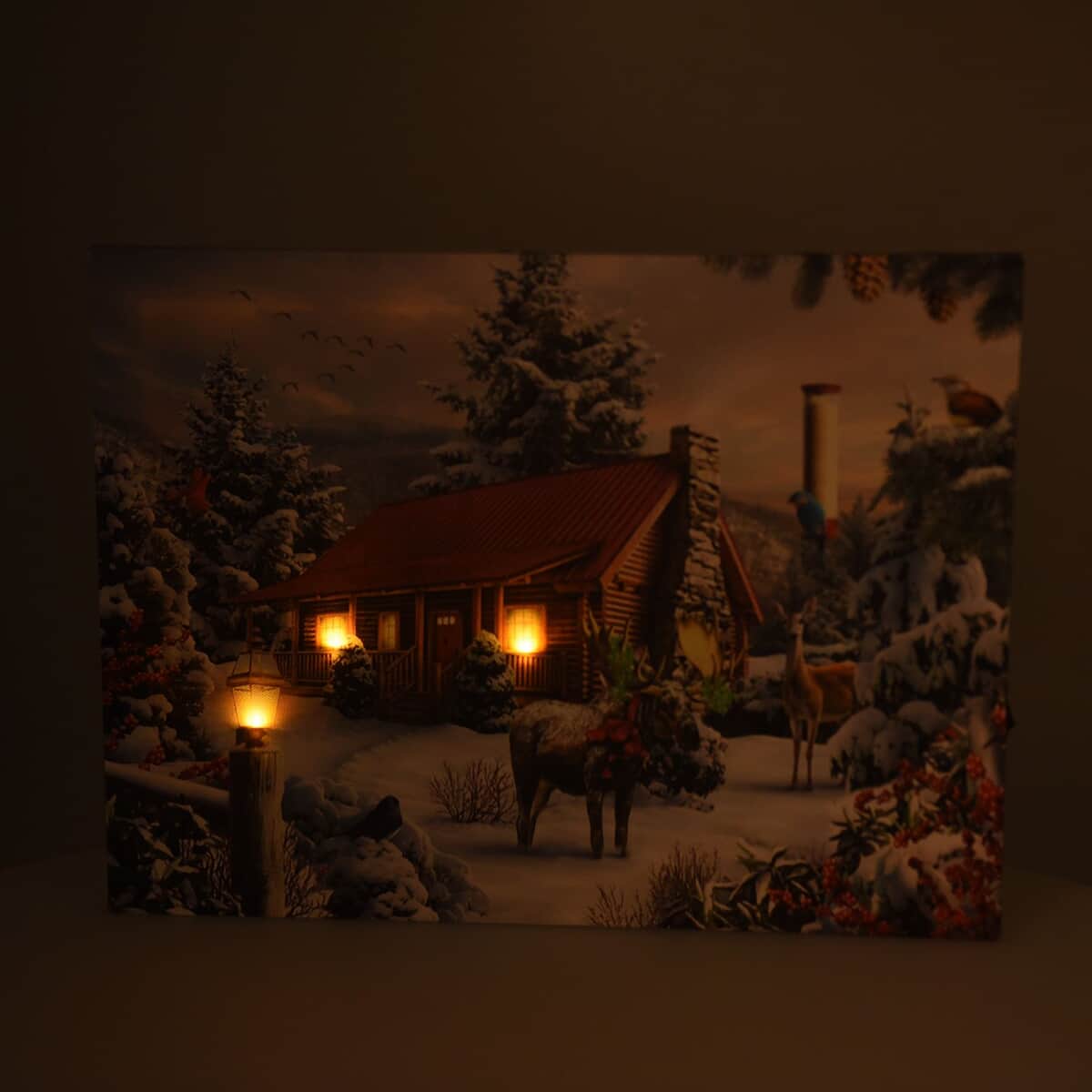 Homesmart Multi Color Canvas 3-LED Wooden House Christmas Painting (2xAA Battery Not Included) image number 6