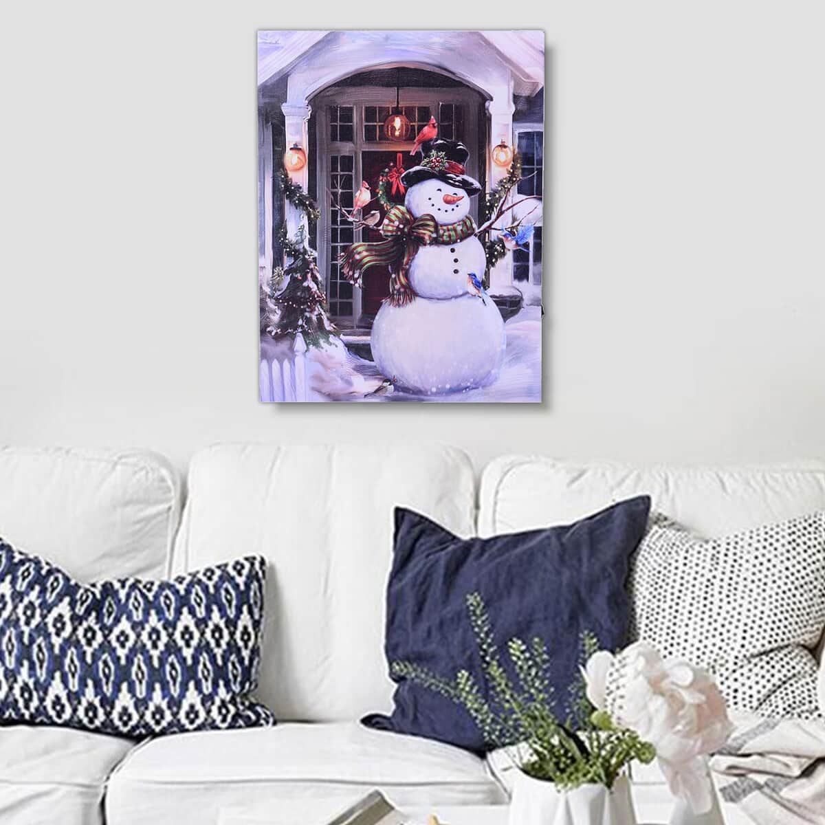 Homesmart Multi Color Canvas 3-LED Snowman Christmas Painting (2xAA Battery Not Included) image number 1