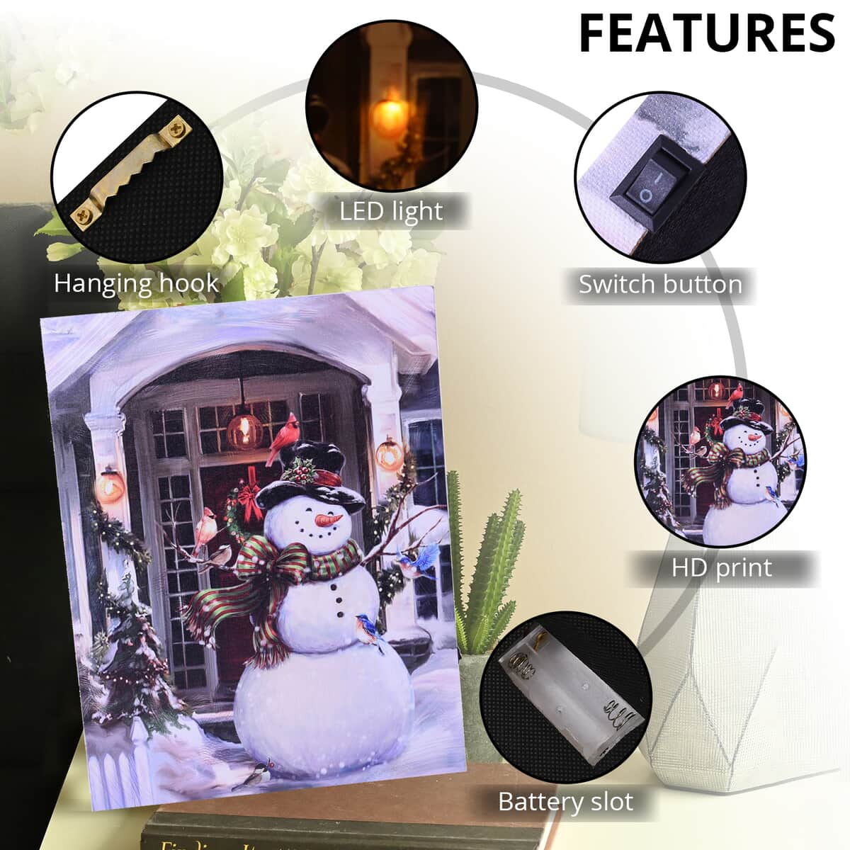 Homesmart Multi Color Canvas 3-LED Snowman Christmas Painting (2xAA Battery Not Included) image number 2