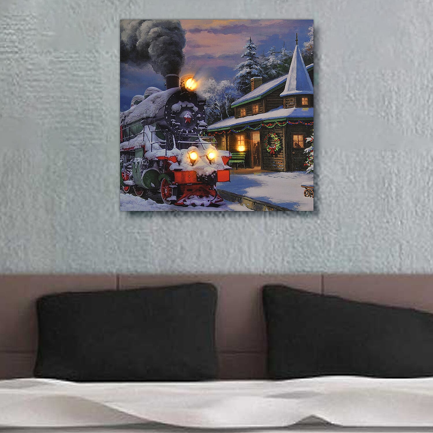 Homesmart Multi Color Canvas 4-LED Train Christmas Painting (2xAA Battery Not Included)
