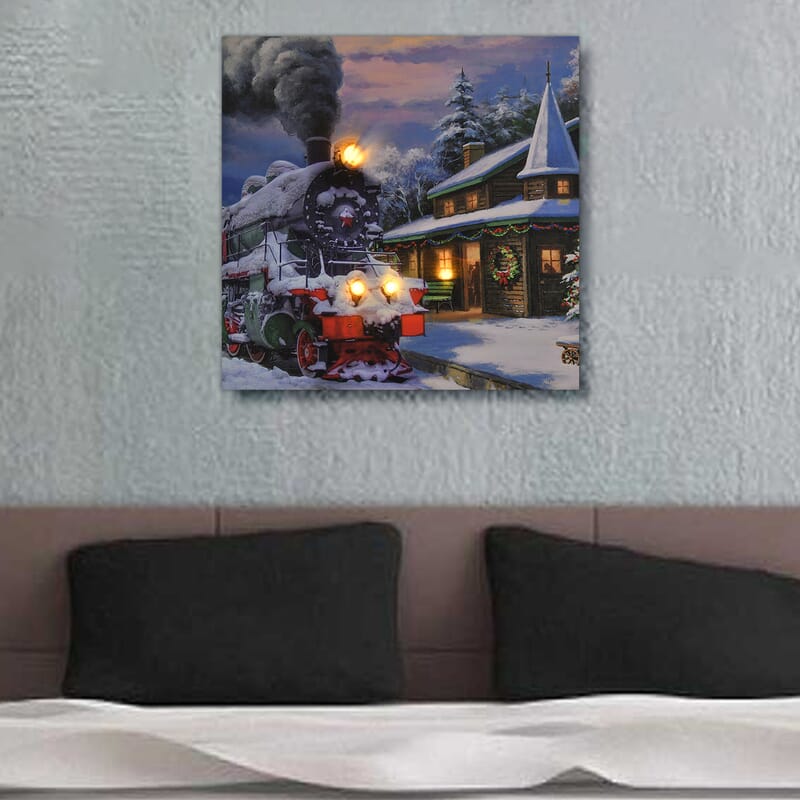 Homesmart Multi Color Canvas 4-LED Train Christmas Painting (2xAA Battery Not Included)